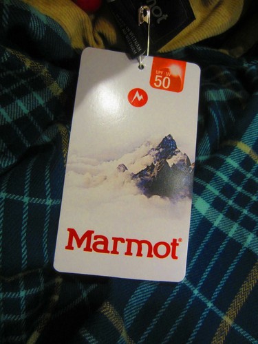 MARMOT blue green plaid LS Flannel Bridget shirt Women L $60 - Picture 5 of 6