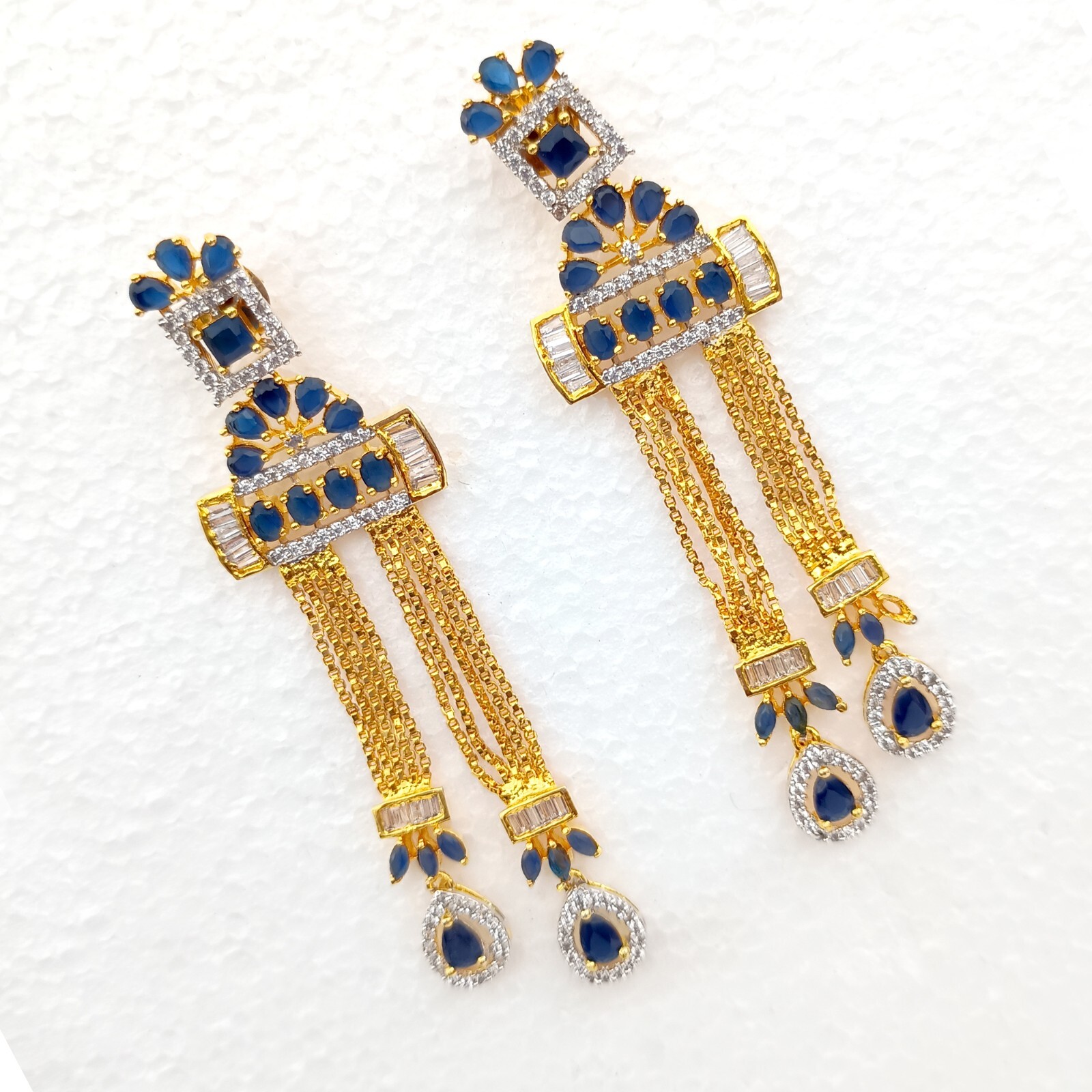 Natural Sapphire Dangle Earrings | Gold Plated Drop Earrings | Gift for Women's