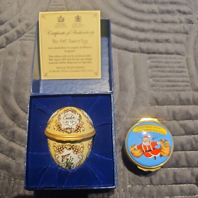 Halcyon Days Annual Easter Eggs 1987 und Weihnachten 1999 Box.