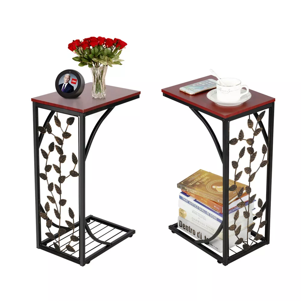UK 2pcs C Shaped Sofa Side Table End Table Coffee Table Living Room Leaf Pattern
