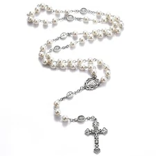 Rnivida Catholic Beads Rosary Virgin Mary Rosary Necklace with Crucifix, Mira...