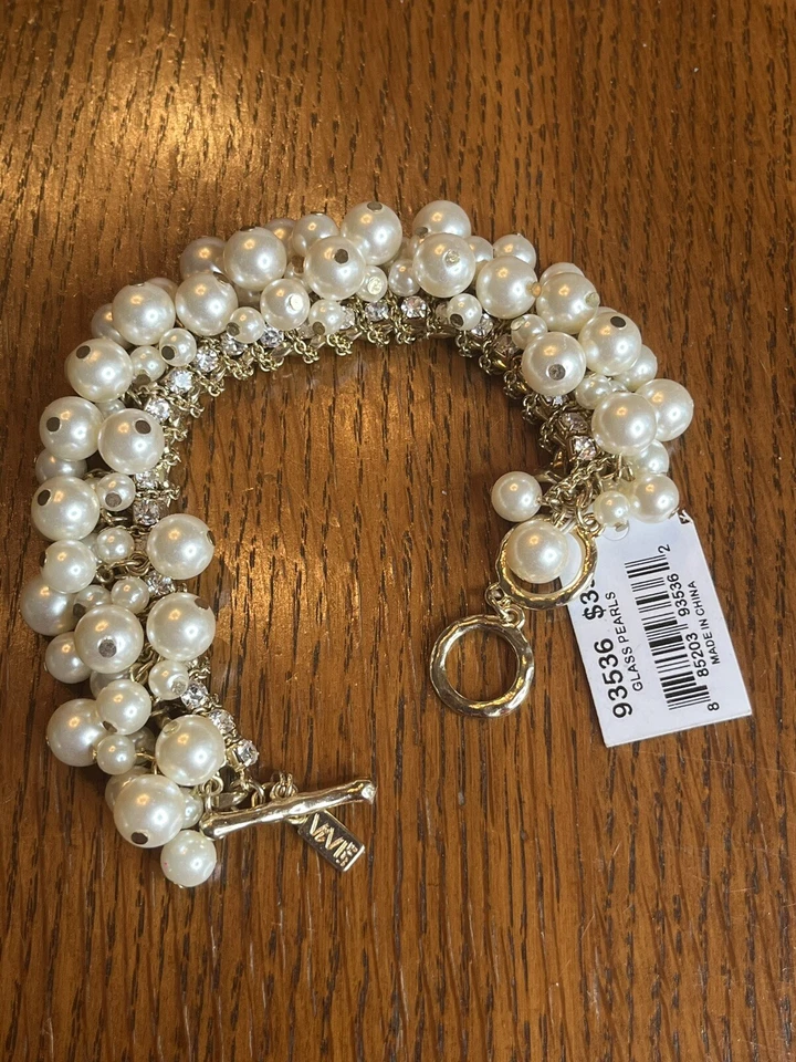 Pulsera ViVI Estilo Gatsby Palanca Vidrio y Perlas Tono Dorado Nueva con Etiquetas Foto 4 de 4