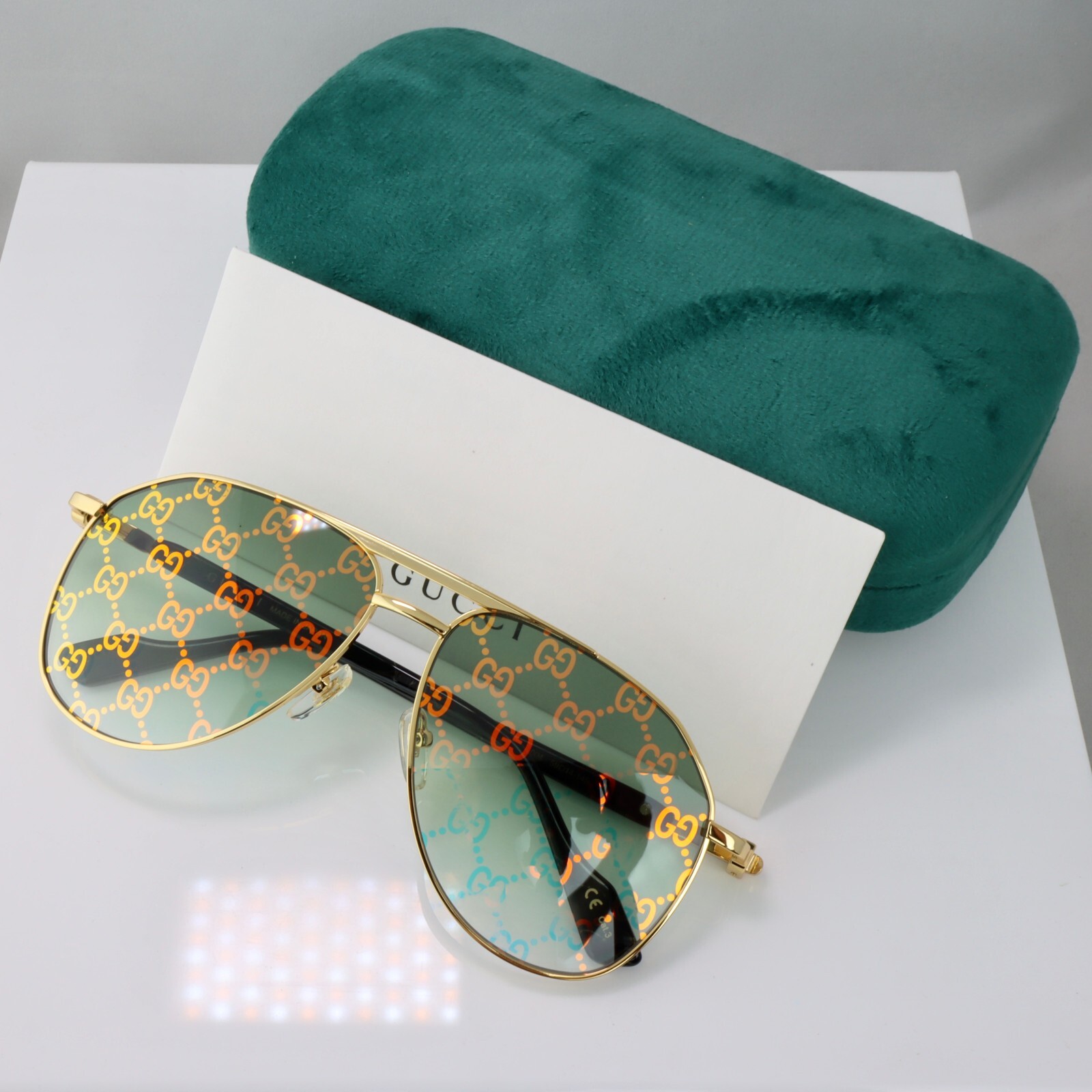 Gucci GG1220S 004 59mm Men's Aviator Sunglasses Gold with Green GG Logo Lens