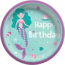 Birthday Mermaid 8.5-inch Plates Paper 8 Per Pack Birthday Party Tableware