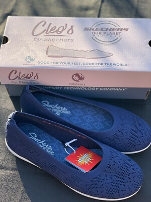 NEW Skechers Cleo sport darling spirit Flat Women's shoes size wide fit  Navy - Main Image