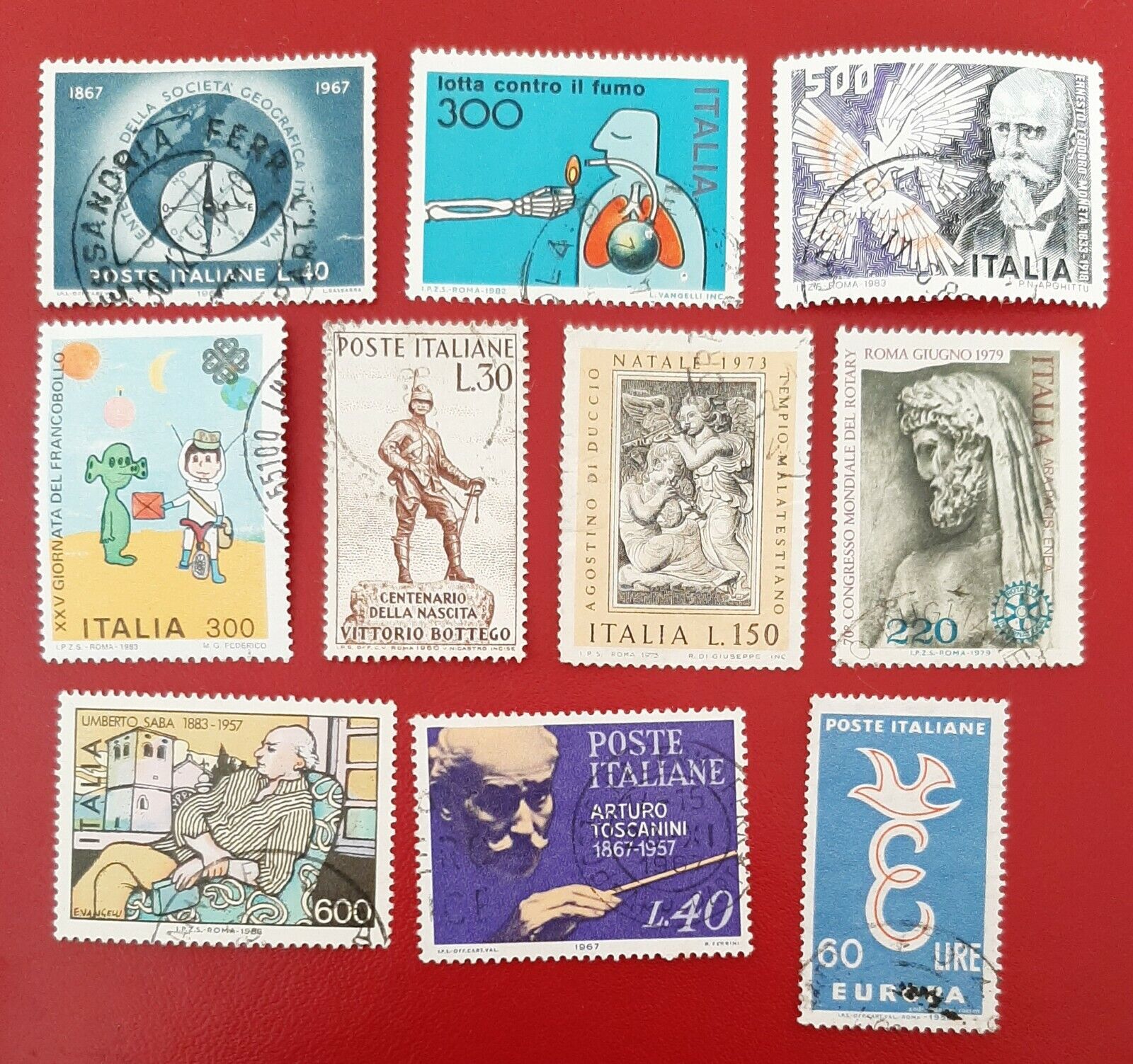 Italy postage stamps (Lot 2) used, a variety of 10 stamps.