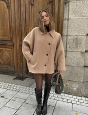 Zara New Woman Zw Short Wool Blend Coat Camel Size Xs/s 8353/724 8353/726