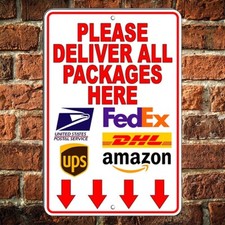 Deliver Packages Here Sign Metal Aluminum 8"x12" Delivery Driver Instructions