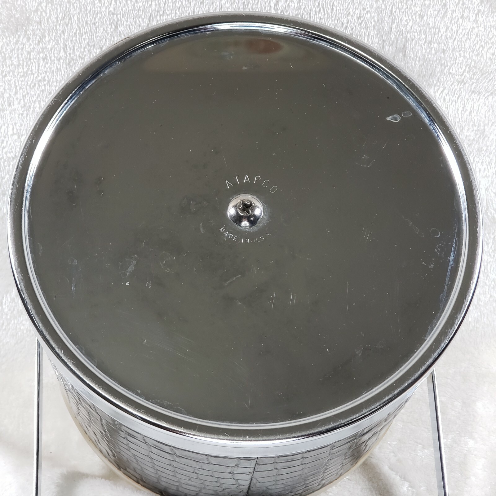 Vintage Retro Black Faux Leather Alligator Ice Bucket Chrome Lid by Atapco