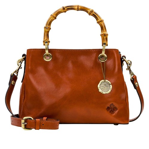 Patricia Nash Empoli Leather Bamboo-Inspired Handle Satchel BROWN TAN & TROPI DR - Picture 4 of 15