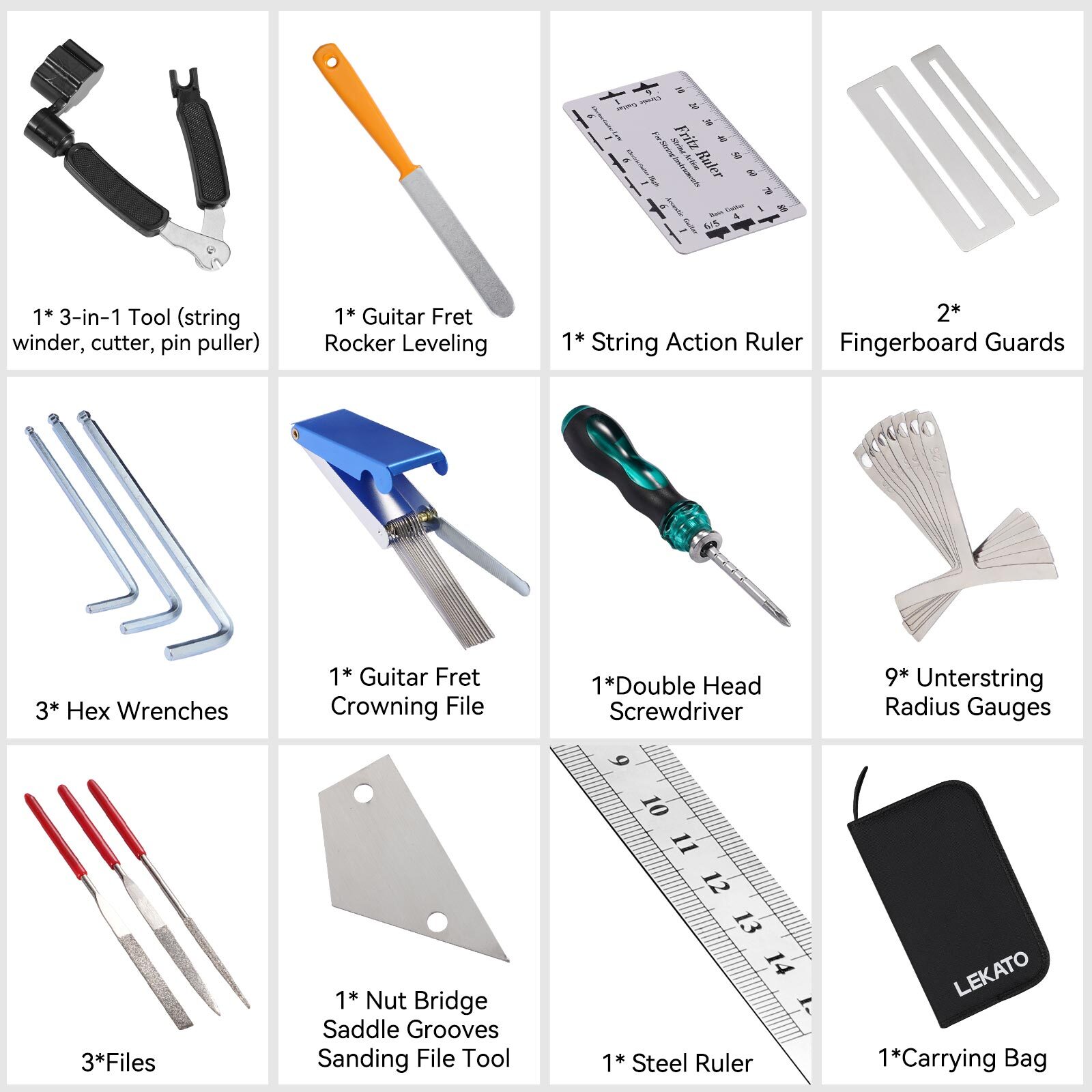 LEKATO 25Pcs Guitar Repair Tool Kit Maintenance Parts For Bass Banjo Ukulele