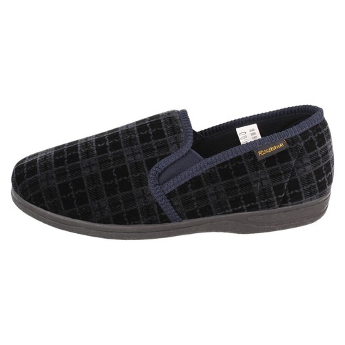 Rosebank Jack Herren Slipper Slip On Velours Twin Gusset Schwarz Navy - 第 15/22 張圖片