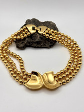 Vintage NAPIER Gold Tone Triple Strand Bead Statement Necklace Choker