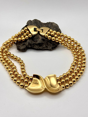 Vintage NAPIER Gold Tone Triple Strand Bead Statement Necklace Choker