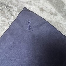 Yves Saint Laurent YSL Nave Blue Pocket Square Handkerchief Logo Embroidered