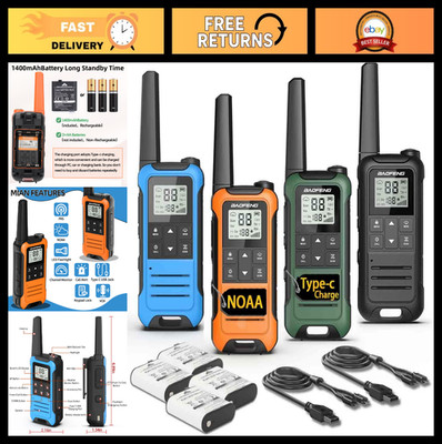 Long Range Walkie Talkies 4 Pack, Rechargeable Two Way Radios, 1400mAh Battery,