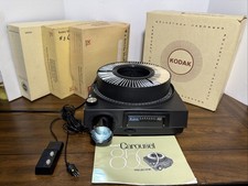 Vintage Kodak Carousel 850 Slide Projector w/ Manual Remote Trays Slides Box