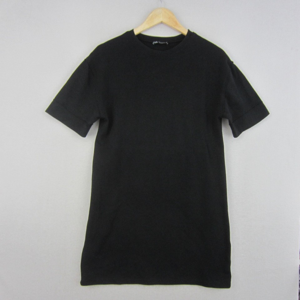 Zara Dress Womens Small 10 Black Straight Tight Knit Stretch Short Sleeve
