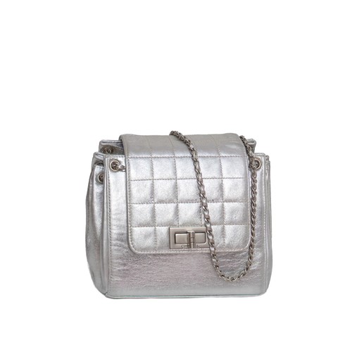 Chanel Vintage Metallic Silver Leather Mini Accordion Flap Chain Shoulder Bag