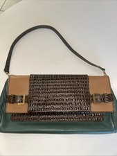 Escada Germay Large Clutch / Strap 5006899 Br Tan Green Leather 995.00 NWT