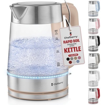 Electric Kettle Boiling Hot Tea Water 1,7L Stainless Steel Glass - Cream