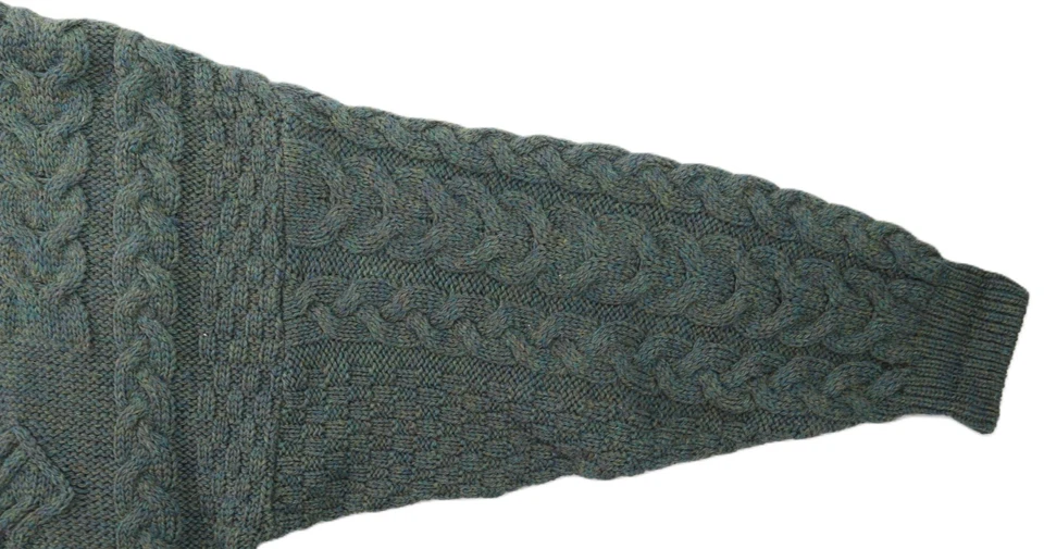 Suéter Pullover Tejido a Mano Lana Pescador Grueso Cable Verde Grande EE. UU. Para Hombre Foto 4 de 4