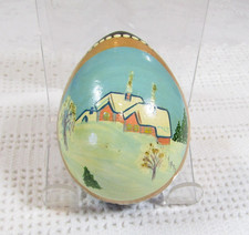Russian Lacquer Hand Painted Wooden Egg 3" House / Winter