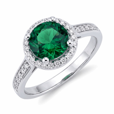 Klassischer runder Halo-Ring Sambian Lab Smaragd   1,0 kt mittig, Sterlingsilber