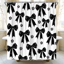 Black Bow Shower Curtain Girls Bowknot Retro Cute Floral Modern Girly Aesthet...
