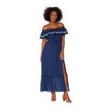 MVince Camuto size M Ruffled Off-the- Shoulder Belted Maxi Dress Blue 