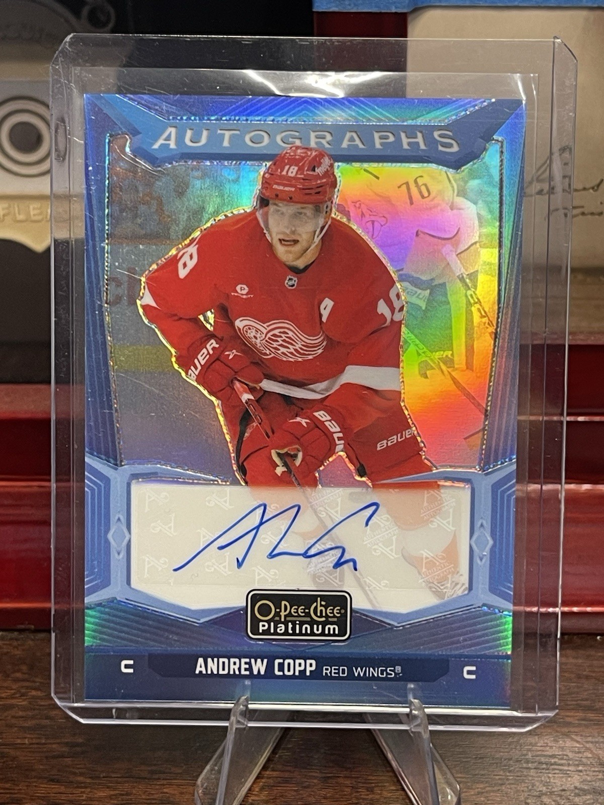 2024-25 OPC Platinum Andrew Copp Blue Rainbow Autograph BA-AC Auto Red Wings