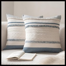 Set of 2 Blue Textured Throw Pillow Covers 20x20 - Perfect for Farmhouse D cor