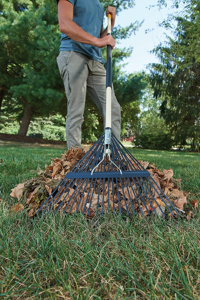STEEL LEAF YARD RAKE with Hardwood/Steel Handle | eBay