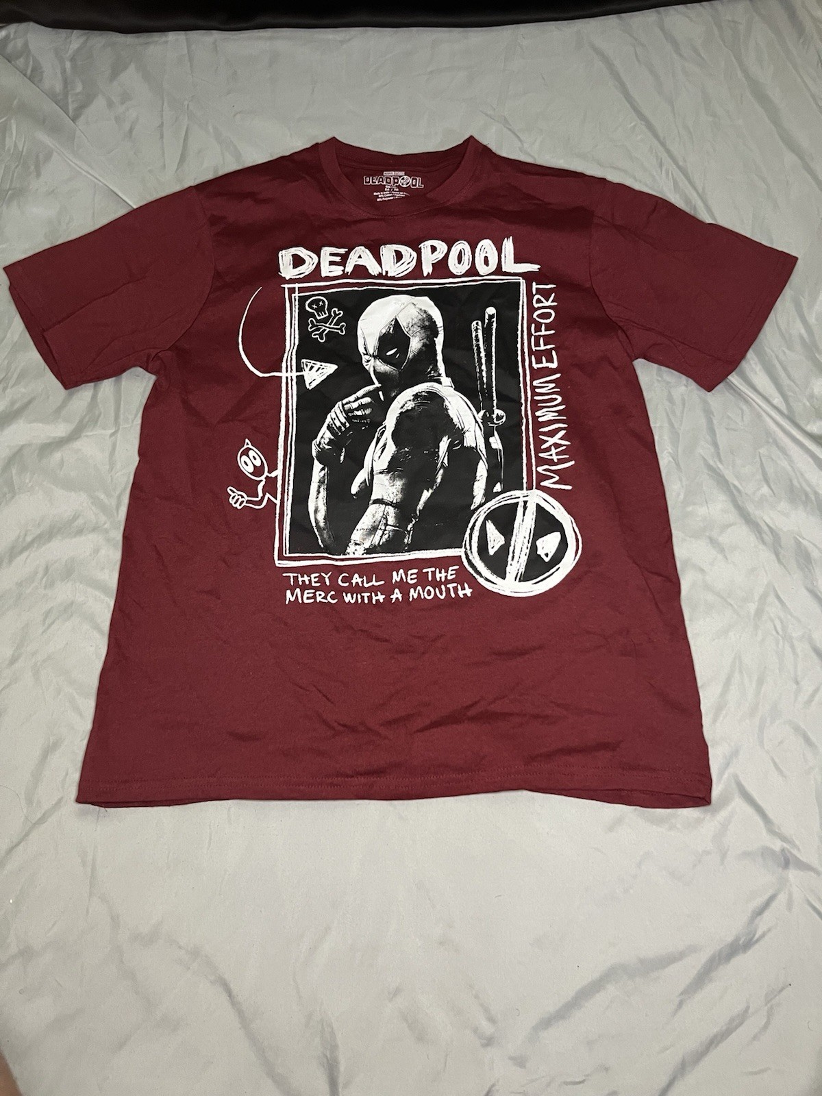 Marvel Deadpool Graphic T-Shirt Gray Short Sleeve Comic Art Tee Adult Size M