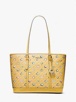 Michael Kors Outlet Jet Set Large Printed Signature Logo HONEY Tote Bag