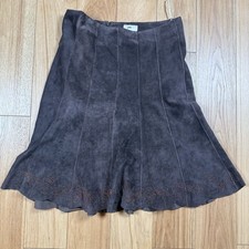 VTG June Size 6 Brown Suede Leather Skirt Flare Pleated A Line Western Stitched