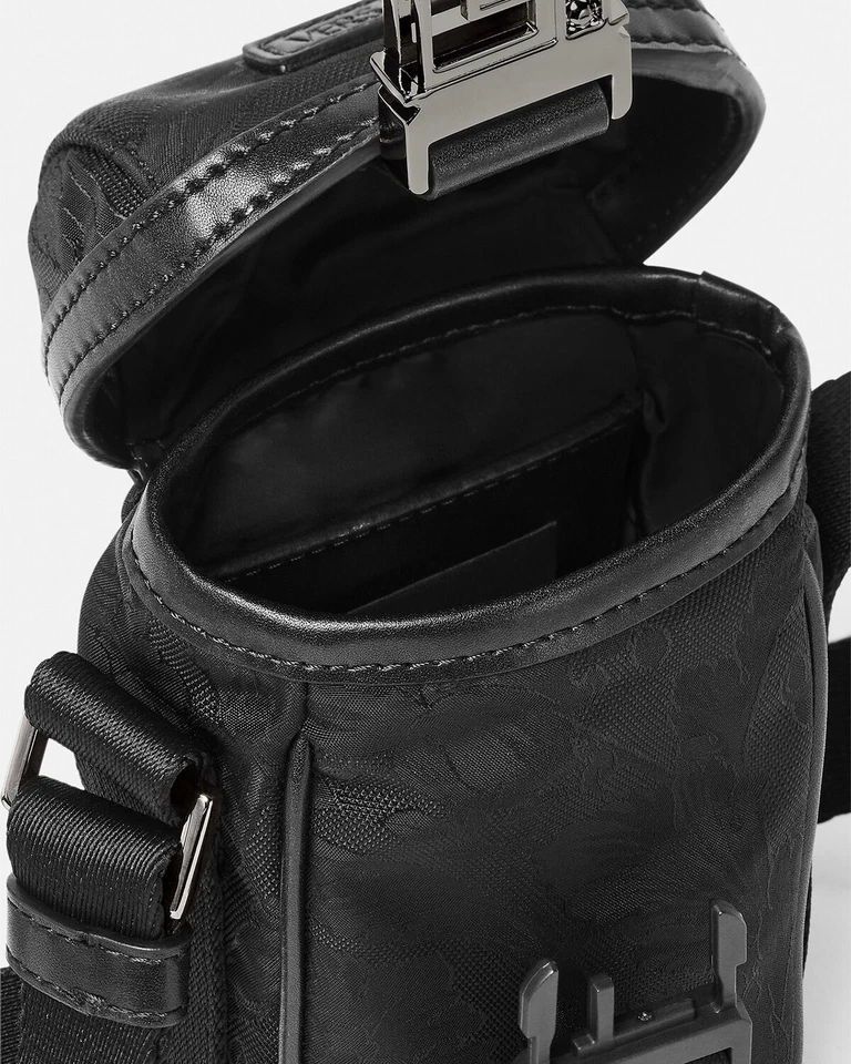 Bolso Bandolera Pequeño Versace Neo Jacquard Barroco Nylon Borde Cuero $775 Nuevo con Etiquetas Foto 3 de 4