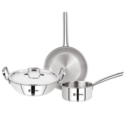 Bergner Tripro Stainless Steel Cookware Set 4 Piece Induction Gas Kadai Fry Pan 