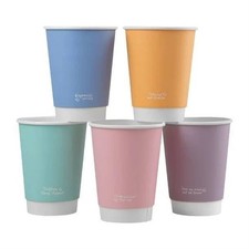 Vegware Hot Cups Feel Good Pastel Double Wall Coffee Tea Cup 12oz - Pack of 500