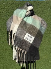 Acne Studios Wool Blend Check Scarf Gray Mint Beige Large Winter Wrap 250x 35 cm