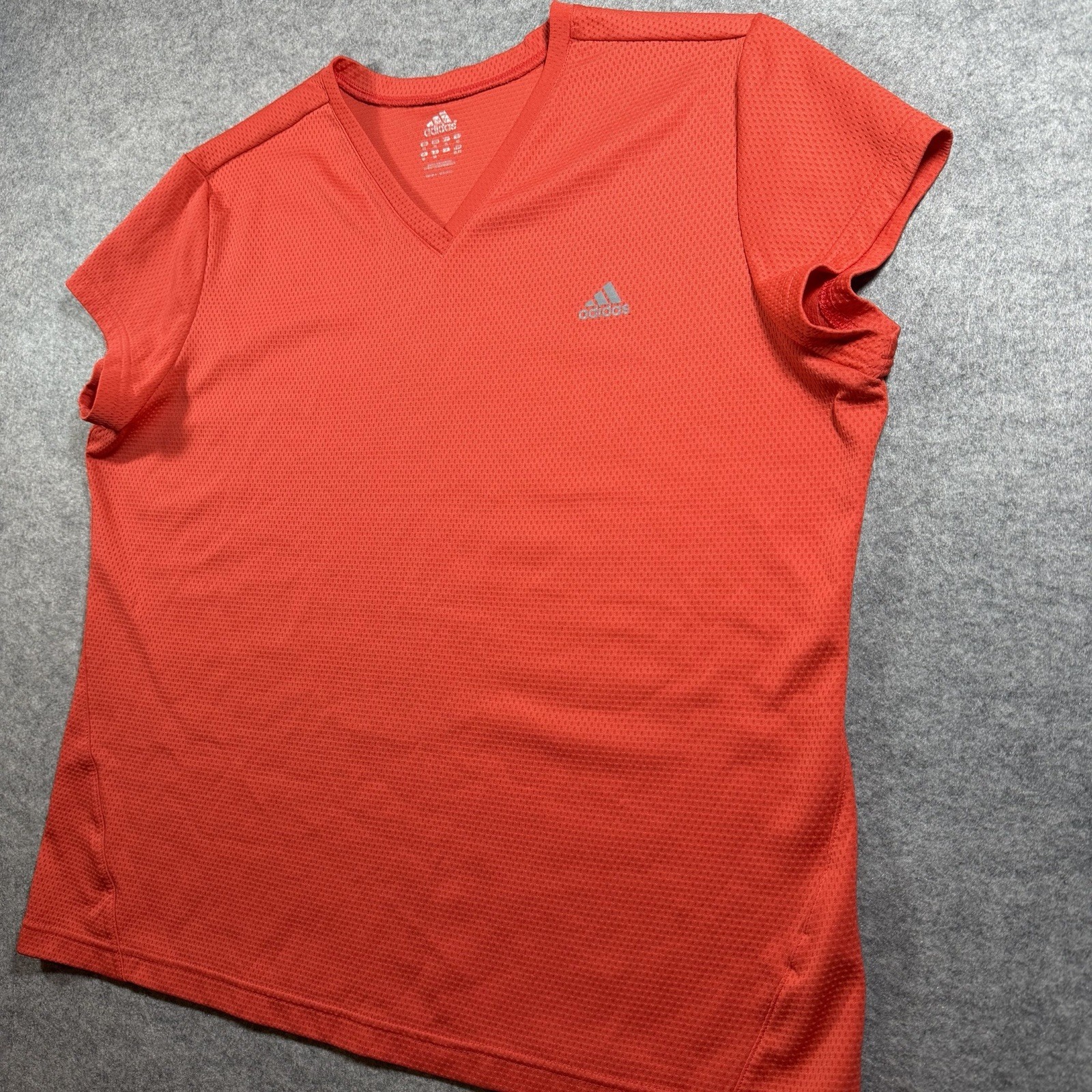 Vintage Adidas Climalite Tee Womens XL Orange V Neck Training Gym Yoga Y2K 2005 thumbnail 2