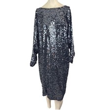 Vintage 1980s Silk Sequin Dress Black Silver Designer Party Glam Cocktail