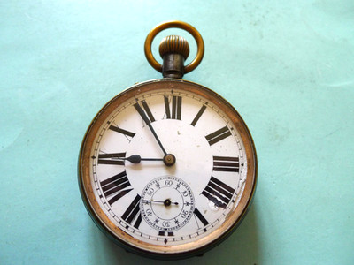 French Goliath Gun Metal Cased Open Face Gents  Pocket Watch..Pin Set  65mm. GWC