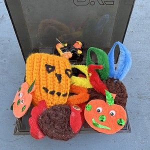 Crochet Turkeys And Pumpkin In Box