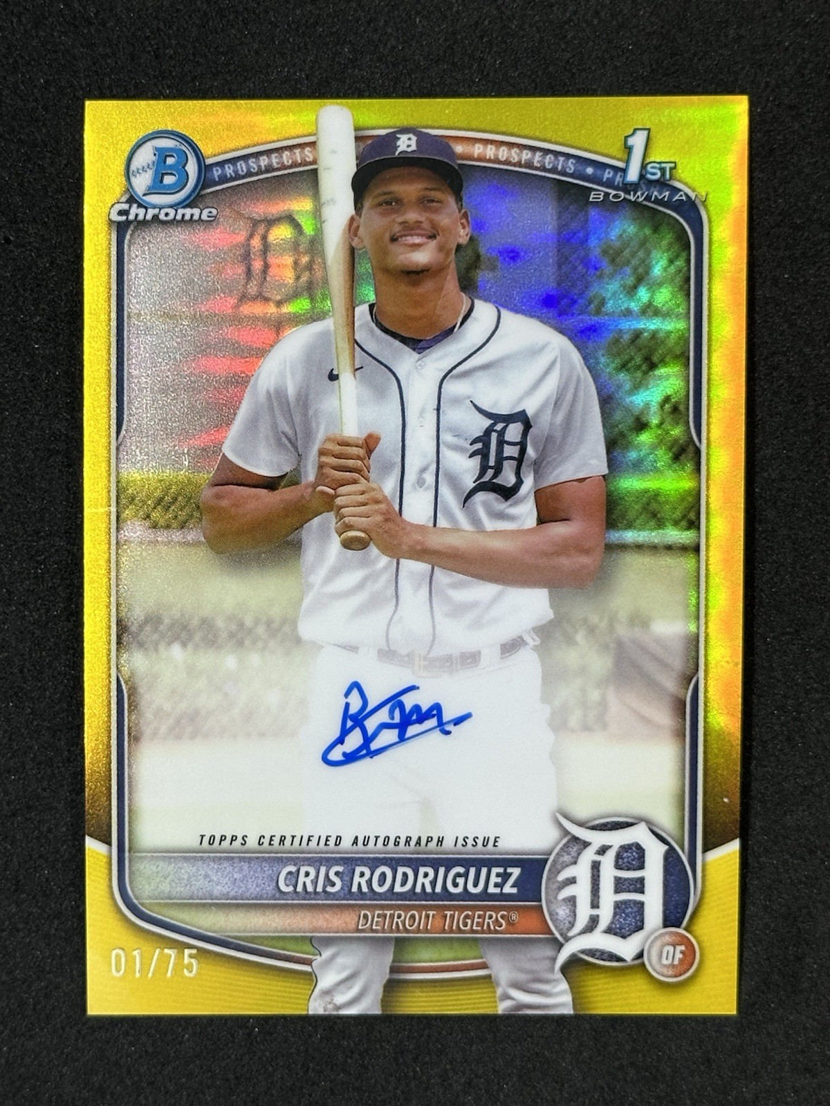Cris Rodriguez 2025 Bowman Chrome 1st Yellow Refractor Auto Bookend 01/75 Tigers