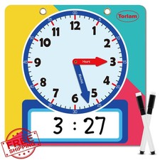 Kids Learning Clock 12" Dry Erase Teaching Time Demonstration Whiteboard