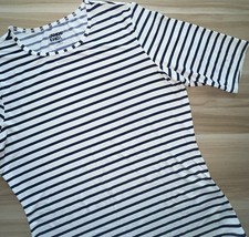 Lands' End Women's XS 2-4 Short Sleeve Rash Guard White Blue Stripe UPF 50 EUC