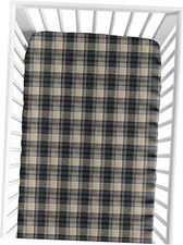 Fitted Babys Woodland Plaid for Boys, Infant Crib Sheet Blue and Tan Plaid