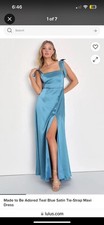 Lulus Made to Be Adored Teal Blue Satin Tie-Strap Maxi Dress Size Large