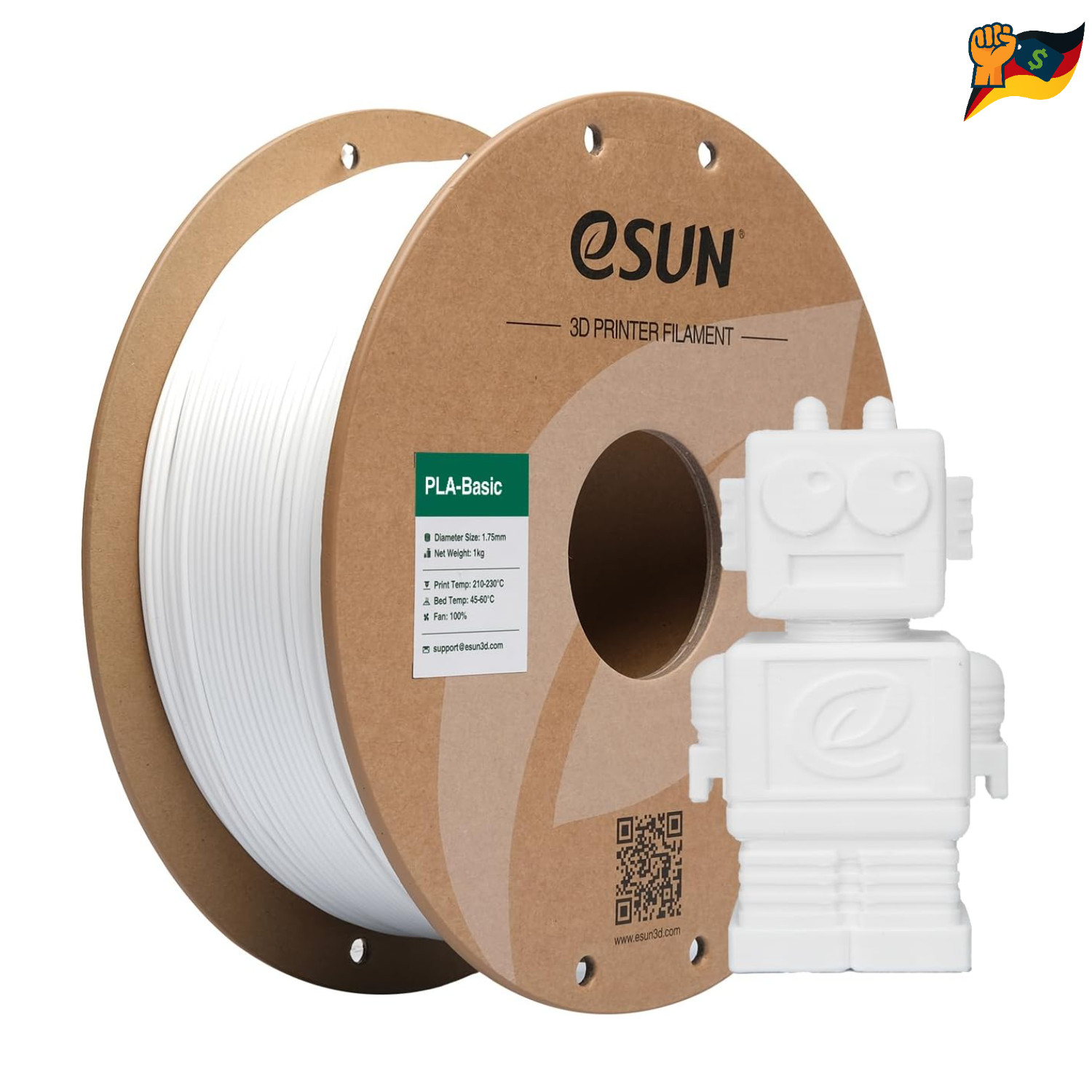 eSUN PLA Filament 1.75mm 1KG Spule Weiß Super Speedy 3D